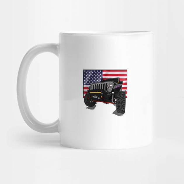 Jeep with American Flag - Grey Essential by 4x4 Sketch